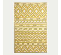HOMESCAPES Luxury Extra Large Outdoor Rugs for Garden Patio Waterproof 100% Recycled Plastic Mat Carpet 240 x 300cm Reversible White & Yellow Geometric Rug Anna, Indoor/Outside & Portable, Soft Feel