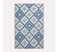 HOMESCAPES Luxury Extra Large Outdoor Rugs for Garden Patio Waterproof 100% Recycled Plastic Mat Carpet 150 x 240cm Reversible Blue Geometric Rug Mia, Indoor/Outside & Portable, Seamless