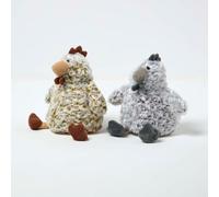 Homescapes Luxury Fabric Chicken Doorstop Set of 2 in Grey Homescapes Grey
