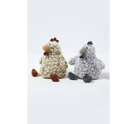 Luxury Fabric Chicken Doorstop Set of 2 Homescapes Grey One Size