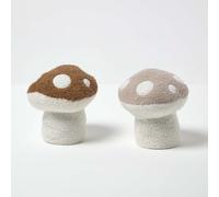 HOMESCAPES Weighted Fabric Door Stop, Decorative Cute Mushrooms, Set of 2, Heavy Novelty Doorstop, 100% Polyester, Indoor Decoration for Home & Office - Grey & Brown 1.5kg