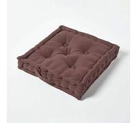 HOMESCAPES Luxury Floor Cushion Plain 100% Cotton Chocolate Brown 50 x 50 x 10cm, Booster Cushion Seat Chair Pad Dining Thick & Plush Garden Floor Pillow for Kids Elderly Pets Indoor Outdoor Use