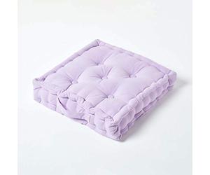 HOMESCAPES Luxury Floor Cushion Plain 100% Cotton Light Purple Mauve 50 x 50 x 10cm, Booster Cushion Seat Chair Pad Dining Thick & Plush Garden Floor Pillow for Kids Elderly Pets Indoor Outdoor Use