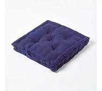 HOMESCAPES Luxury Floor Cushion Plain 100% Cotton Navy Blue 50 x 50 x 10cm, Booster Cushion Seat Chair Pad Dining Thick & Plush Garden Floor Pillow for Kids Elderly Pets Indoor Outdoor Use