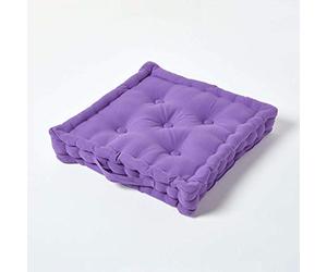 HOMESCAPES Luxury Floor Cushion Plain 100% Cotton Purple 40 x 40 x 8cm, Booster Cushion Seat Chair Pad Dining Thick & Plush Garden Floor Pillow for Kids Elderly Pets Indoor Outdoor Use