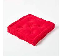 HOMESCAPES Luxury Floor Cushion Plain 100% Cotton Red 40 x 40 x 8cm, Booster Cushion Seat Chair Pad Dining Thick & Plush Garden Floor Pillow for Kids Elderly Pets Indoor Outdoor Use