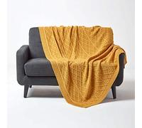 (Yellow, 150 x 200 cm) Diamond Cable Knit Cotton Throw