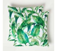 Homescapes Luxury Outdoor Cushions 2 Set, Waterproof Filled Cushion Soft-Touch Green Banana Leaf, For Garden And Indoors, 45X45 Cm