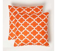Homescapes Luxury Outdoor Cushions 2 Set, Waterproof Filled Cushion, Soft-Touch, Orange Geometric, For Garden And Indoors 45X 45Cm