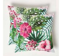 Homescapes Luxury Outdoor Cushions 2 Set, Waterproof Filled Cushion, Soft-Touch, Pink Summer Flower, For Garden, Indoors, 45X45 Cm