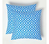 Homescapes Luxury Outdoor Cushions 2 Set, Waterproof Filled Cushions, Soft-Touch, Blue Geometric, For Garden And Indoors, 45X45 Cm