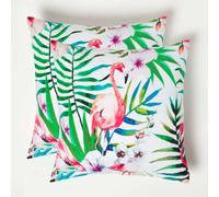 Homescapes Luxury Outdoor Cushions 2 Set, Waterproof Filled Cushions, Soft-Touch, Pink Flamingo, For Garden And Indoors, 45X45 Cm