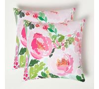 Homescapes Luxury Outdoor Cushions 2 Set, Waterproof Filled Cushions, Soft-Touch, Pink Peony, For Garden And Indoors, 45 X 45 Cm