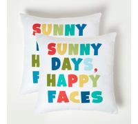 HOMESCAPES Set of 2 Outdoor Cushions Waterproof, Colourful Sunny Days Filled Garden Cushion, Hypoallergenic Polyester, Decorative Pillows for Indoor & Outdoor Patio, Benches & Sofa - 45 x 45cm