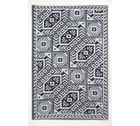 HOMESCAPES Black and White Geometric Aztec Pattern Outdoor Rug Decorative Plastic Woven Mat for Garden, Reversible Pattern