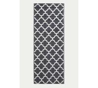 HOMESCAPES Luxury Runner Outdoor Rugs for Garden Patio Waterproof 100% Recycled Plastic Mat Carpet 75 x 200cm Reversible White & Black Geometric Rug Nola, Indoor/Outside & Portable, Seamless