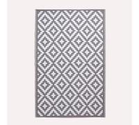 HOMESCAPES Luxury Extra Large Outdoor Rugs for Garden Patio Waterproof 100% Recycled Plastic Mat Carpet 180 x 270cm Reversible White & Grey Geometric Rug “Zoe”, Indoor/Outside & Portable, Seamless