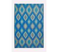 HOMESCAPES Luxury Extra Large Outdoor Rugs for Garden Patio Waterproof 100% Recycled Plastic Mat Carpet 150 x 240cm Reversible Blue & Green Geometric Rug “Amber”, Indoor/Outside & Portable, Seamless
