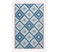 HOMESCAPES Luxury Extra Large Outdoor Rugs for Garden Patio Waterproof 100% Recycled Plastic Mat Carpet 180 x 270cm Reversible Blue Geometric Rug Mia, Indoor/Outside & Portable, Seamless
