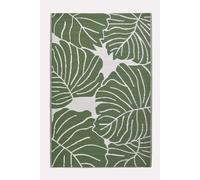 HOMESCAPES Luxury Extra Large Outdoor Rugs for Garden Patio Waterproof Recycled Plastic Mat Carpet 150 x 240cm Reversible White & Green Leaf Rug Ada, Indoor/Outside & Portable, Soft Feel