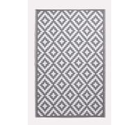 HOMESCAPES Luxury Extra Large Outdoor Rugs for Garden Patio Waterproof 100% Recycled Plastic Mat Carpet 180 x 270cm Reversible White & Grey Geometric Rug “Zoe”, Indoor/Outside & Portable, Seamless