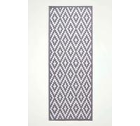 HOMESCAPES Luxury Runner Outdoor Rugs for Garden Patio Waterproof 100% Recycled Plastic Mat Carpet 75 x 200cm Reversible White & Grey Geometric Rug “Zoe”, Indoor/Outside & Portable, Seamless