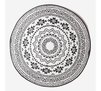 HOMESCAPES Outdoor Round Rug for Garden Patios - Luxury Black & White Mosaic Design - Waterproof Circular Rug - Reversible Recycled Plastic Carpet Mat - for Picnics Camping Backyard, 180 cm, Seamless