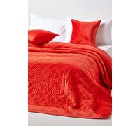 Homescapes Luxury Quilted Velvet Bedspread Geometric Pattern Throw In Burnt Orange Burnt Orange Double