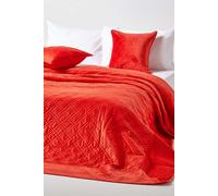 Homescapes Luxury Quilted Velvet Bedspread Geometric Pattern Throw in Burnt Orange | Size: Double Homescapes Burnt Orange Double