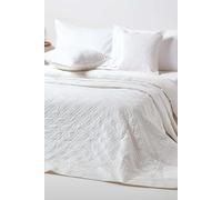 HOMESCAPES Cream Velvet Bedspread Quilted Geometric Throw for Double Bed - 200 x 200 cm