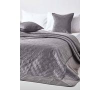 HOMESCAPES Dark Grey Velvet Bedspread Quilted Geometric Throw for Double Bed - 200 x 200 cm