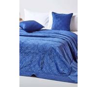 Homescapes Luxury Quilted Velvet Bedspread Geometric Pattern Throw in Navy | Size: Double Homescapes Navy Double