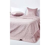 HOMESCAPES Dusky Pink Velvet Bedspread Quilted Geometric Throw for Double Bed - 200 x 200 cm