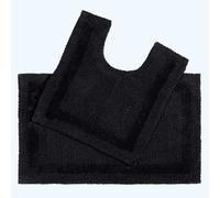 Homescapes Luxury Bath Mat Set Reversible 1600GSM 100% Cotton 2 Pc w. Pedestal Mat in Black Homescapes Black