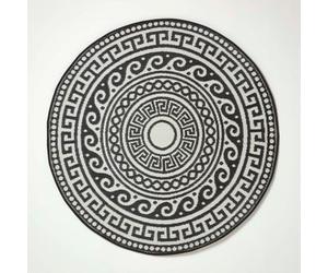 Homescapes Luxury Round Outdoor Rug Waterproof Reversible For Garden, 180 Cm, Black & White, 100% Recycled, Enid Aztec