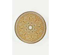 HOMESCAPES Luxury Round Outdoor Rug, Reversible & Seamless, Garden Rug for Patios Waterproof - 100% Recycled Plastic - Picnic Camping Backyard Grey & Yellow Indoor/Outside Carpet Mat, 180cm Circle