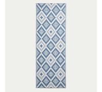 HOMESCAPES Luxury Runner Outdoor Rugs for Garden Patio Waterproof 100% Recycled Plastic Mat Carpet 75 x 200cm Reversible Blue Geometric Rug Mia, Indoor/Outside & Portable, Seamless