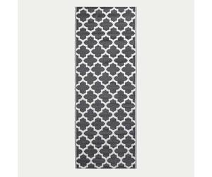 HOMESCAPES Luxury Runner Outdoor Rugs for Garden Patio Waterproof 100% Recycled Plastic Mat Carpet 75 x 200cm Reversible White & Black Geometric Rug Nola, Indoor/Outside & Portable, Seamless