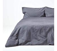 HOMESCAPES Luxury Soft Linen Duvet Cover Set Plain Dark Grey Textured Linen Bedding Natural French Flax Fibre Linen & Pure 100% Cotton Blend Charcoal Duvet Cover With Pillowcases, Double