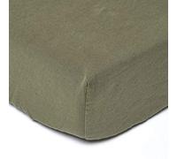 HOMESCAPES Luxury Soft Linen Extra Deep Fitted Sheet Plain Dark Green Textured Linen Sheet Natural French Flax Fibre Linen & Pure 100% Cotton Blend Khaki Green, Super King Size (46 cm Deep)