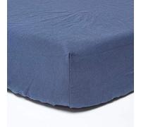HOMESCAPES Luxury Soft Linen Extra Deep Fitted Sheet Plain Navy Blue Textured Linen Sheet Natural French Flax Fibre Linen & Pure 100% Cotton Blend Dark Blue, Super King Size (46 cm Deep)