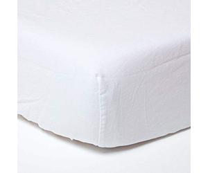 HOMESCAPES Luxury Soft Linen Extra Deep Fitted Sheet Plain White Textured Linen Sheet Natural French Flax Fibre Linen & Pure 100% Cotton Blend, Single Size (46 cm Deep)