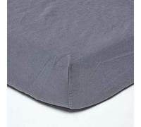 HOMESCAPES Luxury Soft Linen Fitted Sheet Plain Dark Grey Textured Linen Sheet Natural French Flax Fibre Linen & Pure 100% Cotton Blend Charcoal, Single Size (30 cm Deep)