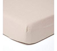 HOMESCAPES Luxury Soft Linen Fitted Sheet Plain Natural Textured Linen Sheet Natural French Flax Fibre Linen & Pure 100% Cotton Blend Cream, Double Size (30 cm Deep)