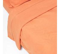 HOMESCAPES Luxury Soft Linen Flat Sheet Plain Burnt Orange Textured Linen Sheet Natural French Flax Fibre Linen & Pure 100% Cotton Blend, Double Size