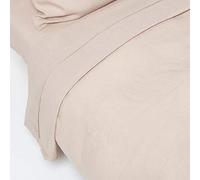 HOMESCAPES Luxury Soft Linen Flat Sheet Plain Natural Textured Linen Sheet Natural French Flax Fibre Linen & Pure 100% Cotton Blend Cream, King Size