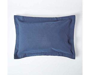 HOMESCAPES Luxury Soft Linen Oxford Pillowcase Plain Navy Blue Textured Natural French Flax Fibre Linen & Pure 100% Cotton Blend Dark Blue King Size Oxford Style Pillowcase