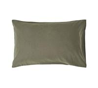 HOMESCAPES Luxury Soft Linen Pillowcase Plain Dark Green Textured Natural French Flax Fibre Linen & Pure 100% Cotton Blend Khaki Green Standard Pillowcase