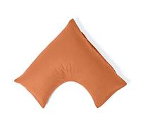 HOMESCAPES Luxury Soft Linen V Shaped Pillowcase Plain Burnt Orange Textured Natural French Flax Fibre Linen & Pure 100% Cotton Blend Pillowcase