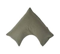 HOMESCAPES Luxury Soft Linen V Shaped Pillowcase Plain Dark Green Textured Natural French Flax Fibre Linen & Pure 100% Cotton Blend Khaki Green Pillowcase